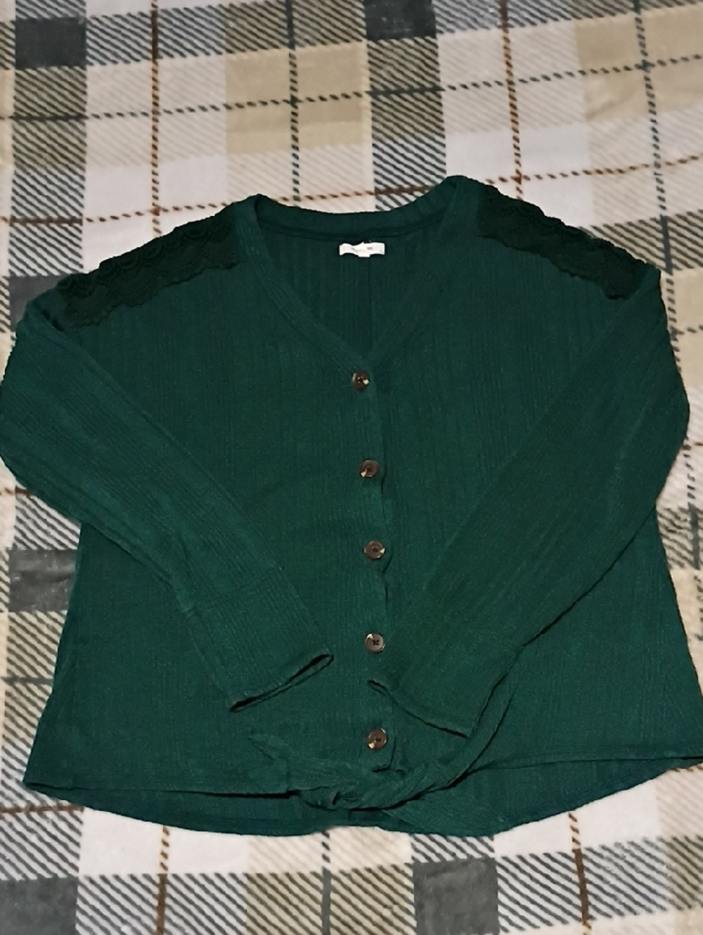 Maurices Forest Green Button-Front Ribbed Cardigan